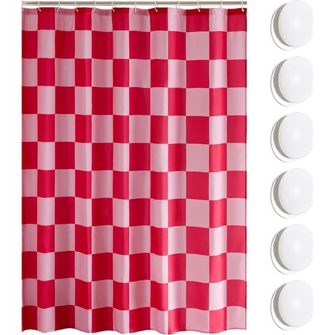 Rideau de Douche à Carreaux 180x180 cm, Rideau de Douche de Baignoire avec 5 Aimants Lestés, Rideaux avec 12 Crochets, Beau Motif à Carreaux Vintage, Rideaux en Tissu (1/5)