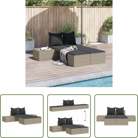 Gartenmöbel - Doppel-Sonnenliege mit Kissen Hellgrau Poly Rattan (1/5)