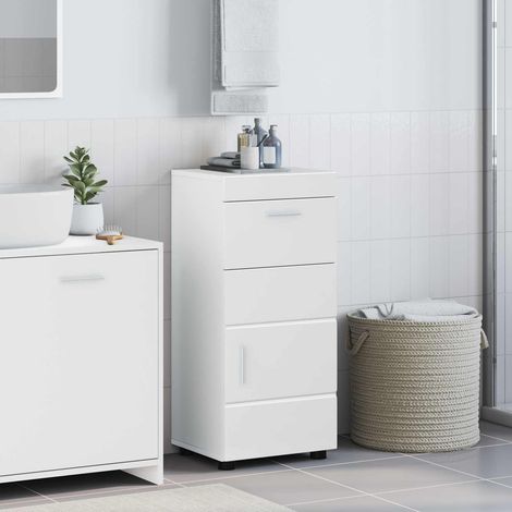 Meuble salle de bain 2 tiroirs en bois d'ingénierie blanc brillant 37 x 31,5 x 82 cm - PANGIVO (1/5)