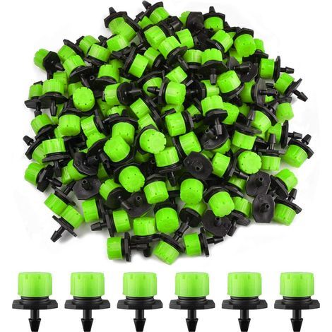 200 Tropfer, einstellbare Durchflussrate 0–70 l/h, Verstopfungsschutz, 4-mm-/7-mm-Schläuche, Garten, Topf, Landwirtschaft (1/5)