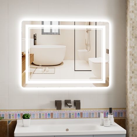 Miroir de Salle de Bain LED - 60x80cm - 3 Couleurs - Éclairage Réglable - Anti-Buée -  Gradateur Mémoire - Touche Tactile - Miroir de Lumineux - Verre Trempé - Miroir Lumineux Salle de Bain - IP68