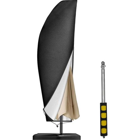 Noir Housse Parasol Déporté Imperméable, Bache de Protection Exterieur pour Parasols, Couverture de Parapluie de Jardin avec Mât, Protective Contre la Poussière et les UV, Tissu Oxford. (1/5)