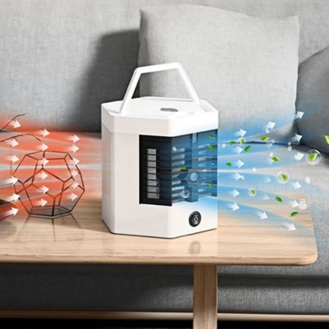 Mini climatiseur portable à humidification personnelle par évaporation, ventilateur idéal pour la chambre ou le bureau. (1/5)