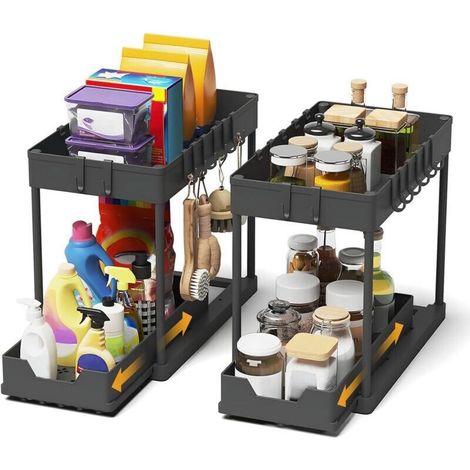 Ensemble de 2 rangements sous évier - Organisateur coulissant pour tiroir sous évier - Rangement et organisation de cuisine (1/4)