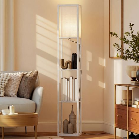 Stehlampe mit Regalen, Stehleuchte, Holz, 26 x 26 x 160 cm, für Wohn-/Schlafzimmer (Ohne Glühbirne) (1/5)