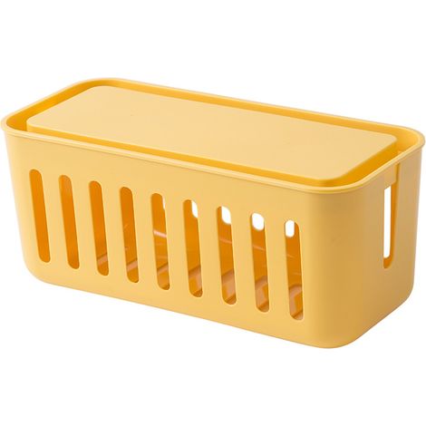 Boîte de rangement pour multiprise, dissipation thermique ajourée, 6 orifices de charge, simple, conteneur pour câbles, jaune, pour maison. (1/5)