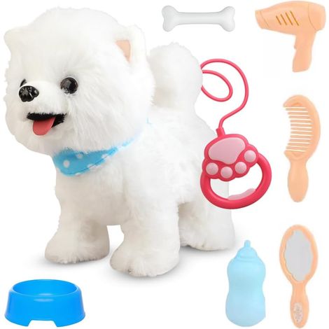 Giocattolo interattivo per gatti per bambini, gatto di peluche che corre e abbaia con telecomando, guinzaglio, canta, parla, fa il fango, parla in diverse lingue, cammina, miagola, coda di Wedelnab 2 (1/5)