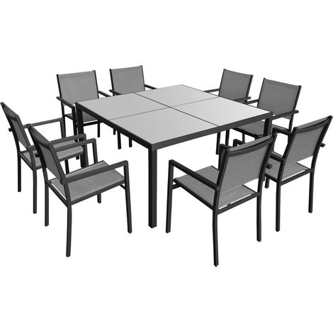 Gartenmöbel CAGLIARI aus grauem Textilene 8-Sitzer - Aluminium Anthrazit