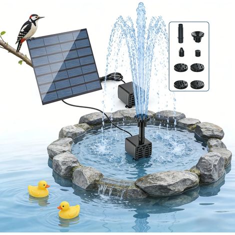 AISITIN Fontaine Solaire 2024 Nouveau Fontaine Solaire Exterieure de Jardin DIY Pompe avec 6 Buses Abreuvoir Oiseaux Exterieur pour Etangs, Bains d'oiseaux,Patio,Décoration (1/5)