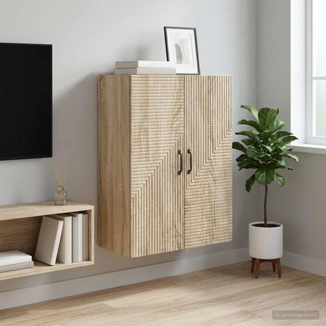 Armoire murale 2 portes en bois d'ingénierie chêne Sonoma 66 x 34,5 x 90 cm - PANGIVO (1/5)
