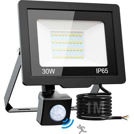 30W Projecteur LED Exterieur Detecteur de Mouvement, 6500K/3000LM Étanche Spot LED Extérieur, Eclairage Exterieur pour Patio Jardin Garage Cour Entrepôt Blanc Froid (1/5)