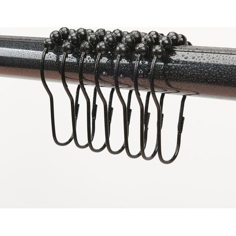 Set mit 24 Duschvorhang-Befestigungsringen, mit Kugellagersystem, aus schwarzem Edelstahl, rostfrei und langlebig.