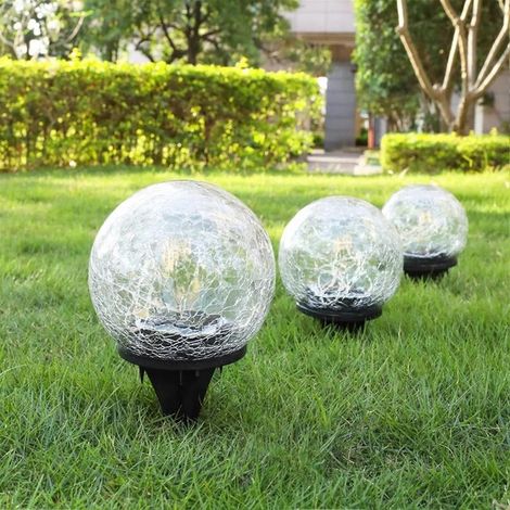 Lampes solaires de jardin extérieures à LED blanc chaud, boule en verre craquelé, étanches, pour allée, terrasse, 10 cm de diamètre, lot de 2 (1/5)