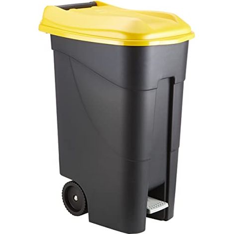 Tayg - 259297, Pattumiera con ruote e pedale 80 litri, nero/giallo (1/4)