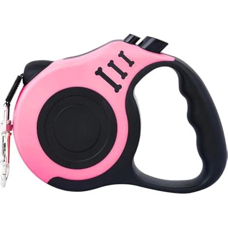 Laisse Chien Enrouleur 5 Mètres, Modèle New Classic, Version Sangle, Système de Guidage Perfectionné pour Petits et Moyens Chiens, Rose (1/4)
