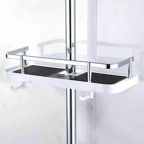 Etage de Douche Mural réglable, Panier Salle de Bain Cuisine Rangement Fixer sur Tuyau, serviteur Douche métal Anti-Rouille, Support Mural Pratique Commode 30x12x6 cm (1/5)