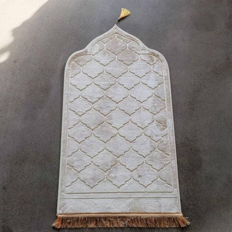 Tapis de prière rouge rembourré et doux pour adultes (65 x 115 cm) (beige)