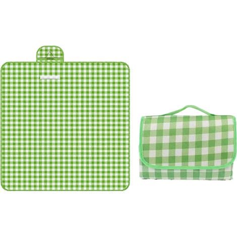 Tapis de Pique-nique Imperméable Non Tissé 200x200cm Motif Carreaux Verts Pliable Doux Confortable pour Camping Plage (1/4)