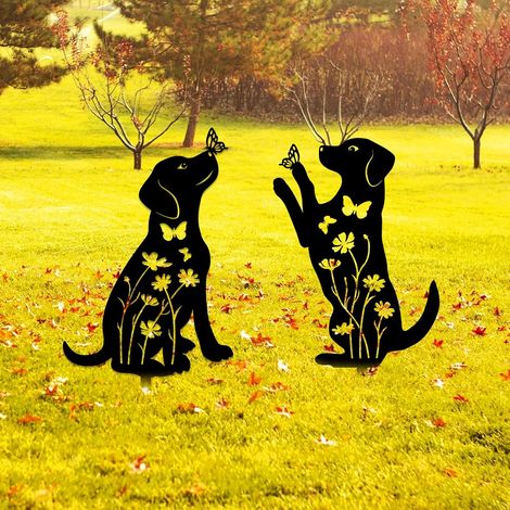 2 Pièces Décoration de Jardin pour Chien en métal, Piquets de Jardin décoratifs de Chiens en métal, décoration extérieure de Chien en pour Pelouse Amoureux de Chiens (1/5)