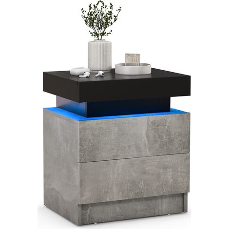 Comodino con luci a LED 2 cassetti Tavolino da divano moderno effetto marmo 45x35x52cm (1/4)