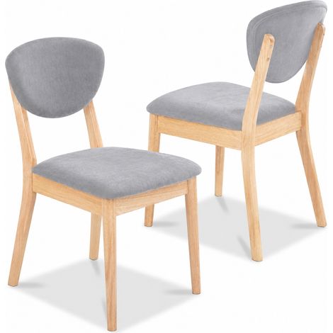 Set 2 Sedie da Pranzo in Legno Chiaro Rivestimento in Tessuto Grigio 52x47x84 cm (1/5)