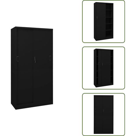 Armadio con anta scorrevole - vidaXL Armadio per Ufficio Anta Scorrevole Nero 90x40x180 cm Acciaio - Armadio con ripiani regolabili