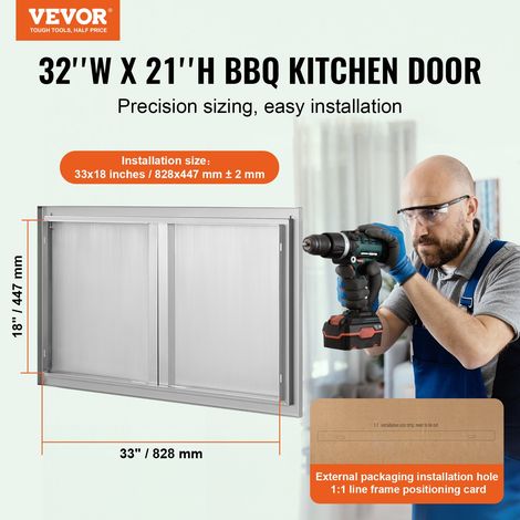 Porte d'Accès pour Barbecue, Double Porte de Cuisine Extérieure 914x534x45 mm, Porte Encastrée en Inox, avec Poignée Encastrée, pour Îlot de Barbecue, Station de Grillades, Placard Extérieure (1/5)
