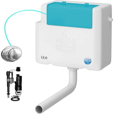 Side Entry Concealed Toilet Cistern WC with Dual Flush Polished Chrome Push Button - Includes WRAS Internals & Pipe