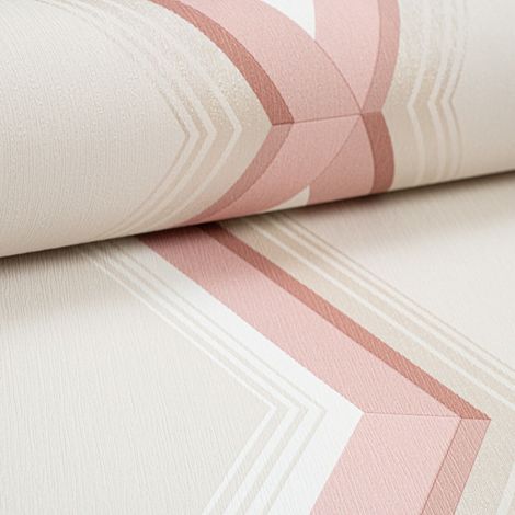 Grandeco Beige Pink Cream Shimmer Geometric Diamonds Non Woven Vinyl Wallpaper (1/4)