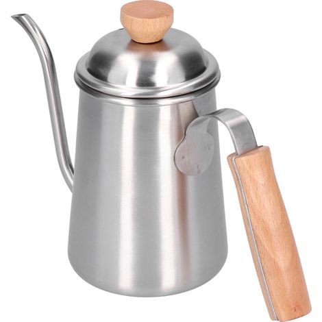 Cafetière à filtre 650 ml en acier inoxydable avec bec verseur col de cygne long et poignée en bois (1/5)