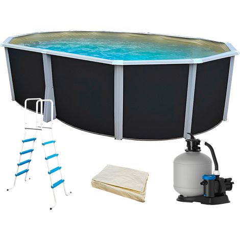 Kit piscine hors-sol acier Toi ANTHRACITE IBIZA ovale 550X366X132cm liner beige (1/5)