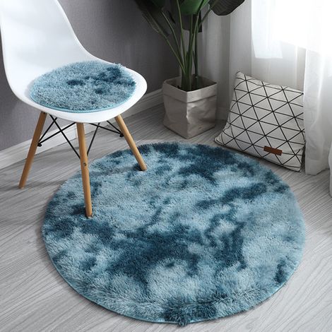 Tapis rond moelleux rya pour salon et chambre, bleu saphir, 50 cm[CC] (1/5)