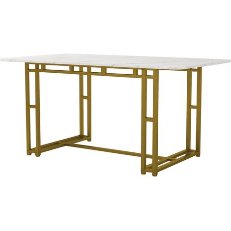 Table de salle à manger rectangulaire (1-St) en Table de cuisine moderne avec pieds en métal pour salle à manger salon,Pieds de table dorés (1/5)