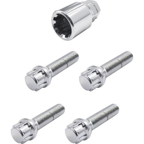 BRA/70 Kit 4 Boulons antivol - Boulons antivol pour Roues Clé 17-19 M14x1.5 Longueur 50 mm (1/4)