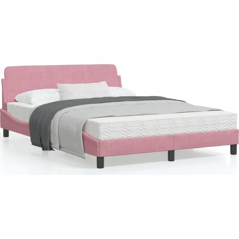 Cadre de lit avec tête de lit Rose 140x190 Velours (1/5)