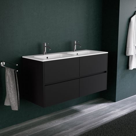 Inda - Badezimmerschrank 4 Schubladen L.120 mit Doppelwaschbecken matt / Mattschwarz - diamante (1/5)