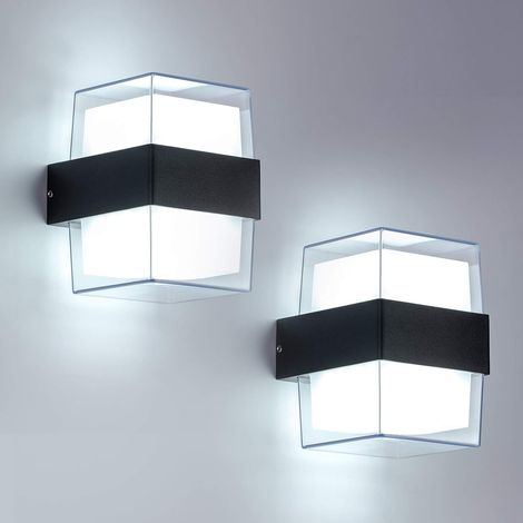 Applique da parete per camere da letto, set da 2, applique a LED per esterni da 12W, 6000K, luce bianca fredda, grado di protezione IP65, vetro acrilico, 960 lm, per pareti esterne di giardini e patii (1/5)