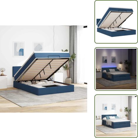 Ottomane Bett mit Matratze & LEDs Blau 140x190 cm Stoff - Ottoman-Bett - Ottoman-Betten - Bett Mit Stauraum - Polsterbett