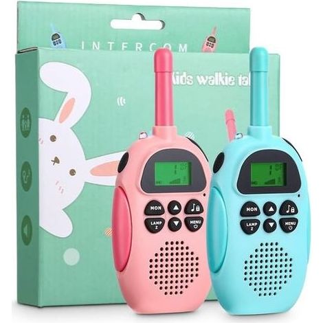 2 Pièces Talkie Walkie Enfants,Talkie Walkie Rechargeable,Exterieur Jouet pour Enfants, 22 Canaux,avec Écran LCD Rétro-Éclairé Fonction VOX,Cadeau pour Filles Garçons de 3 à 12 Ans (Bleu et Rose) (1/4)