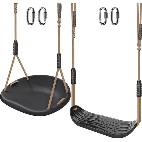 Lot de 2 balançoires en Plastique Robuste avec Corde réglable et Connexion Rapide, Accessoires de Rechange pour Enfants et Adultes, Aire de Jeux intérieur/extérieur, balançoire d'arbre, Noir (1/5)
