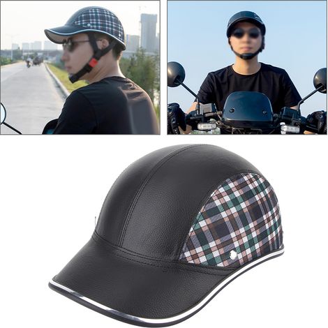 Casquette de moto universelle demi-visage pour le printemps, l'été, l'automne et l'hiver (Motif treillis noir A0322 Taille unique) (1/5)