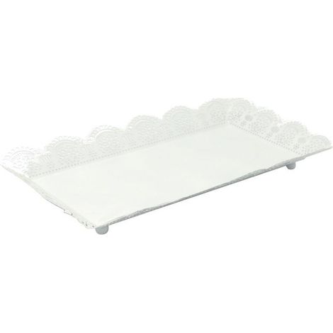 Bandeja rectangular de metal blanco cm43x28