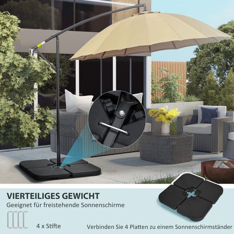 Plaques de lestage pour pieds de parasol, remplies, résistantes aux intempéries, 104x104x7,5 cm (H), noires (1/4)