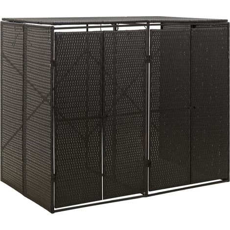 Mülltonnenbox für 2 Tonnen Schwarz 140x80x117 cm Poly Rattan