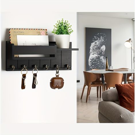 Porte-clés mural, 6 crochets, porte-clés, étagère de rangement, emplacement idéal pour l'entrée, le bureau, le couloir, 35127.8 cm