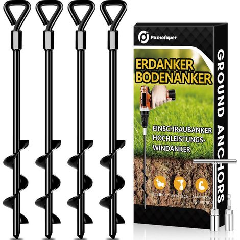 Heavy Duty Screw‑In Ground Anchors & Tent Pegs, High Wind Trampoline Stakes, Canopy Anchor Kit for Camping Tents, Canopies, Carports, Sheds, Swing Sets & Mobile Homes