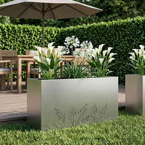 vidaXL Cache-pot de jardin Argenté 100 x 30 x 49 cm Acier inoxydable (1/5)