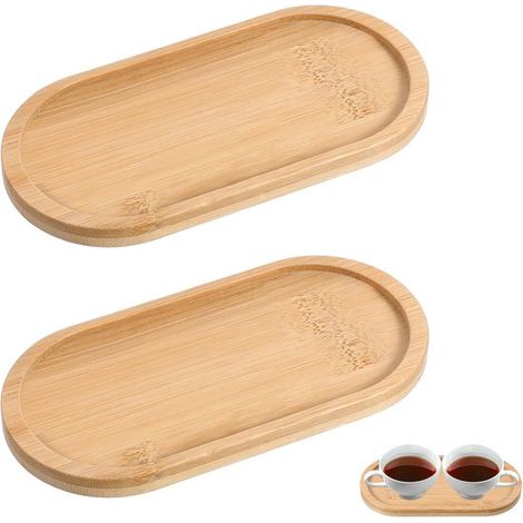 2 bandejas de madera para servir，bandeja ovalada para servir，bandeja de madera para posavasos，17 x 8,2 x 1,02 cm (1/5)