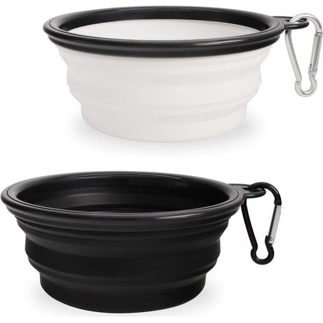 2 Stück Hundenäpfe Faltbare Reiseschale,Auslaufsichere Hundenapf mit Bergsteigerkarabiner für Katzen,Hunde und Haustiere für Wasser und Futter (350ml, Schwarz und Weiß) (1/4)