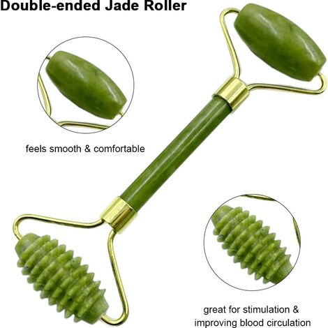 Rouleaux de Jade et grattoirs pour le visage, ensemble de pierres pour soins de la peau du visage, Anti-âge, masseur à rouleaux de beauté pour les yeux et le cou (1/5)